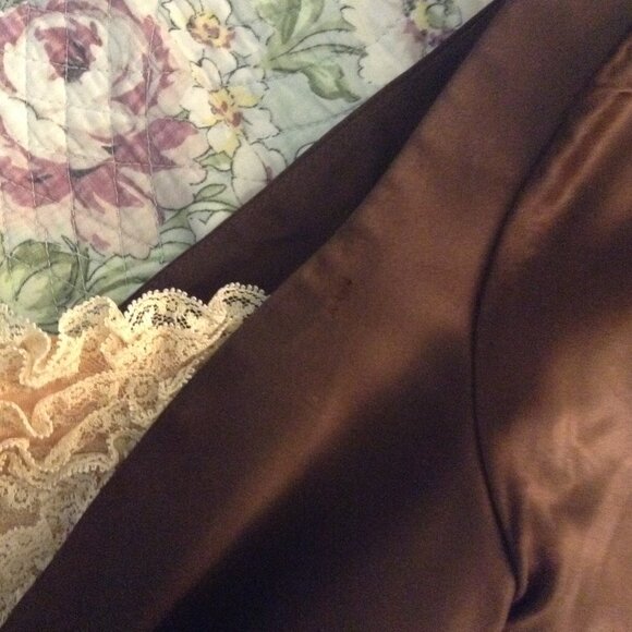 Vintage 1950s '50s Brown Satin Cocktail Dress with Tiered Lace Bodice - Picture 5 of 5